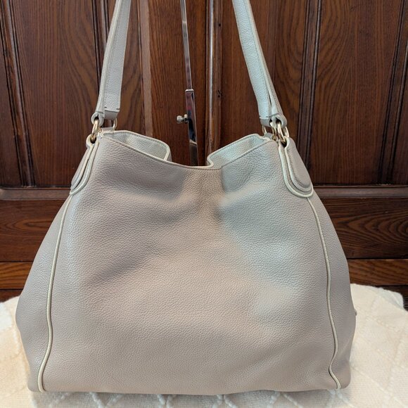 COACH Edie Leather Shoulder Bag #35926 Light Grey/Birch/Chalk - Picture 3 of 16